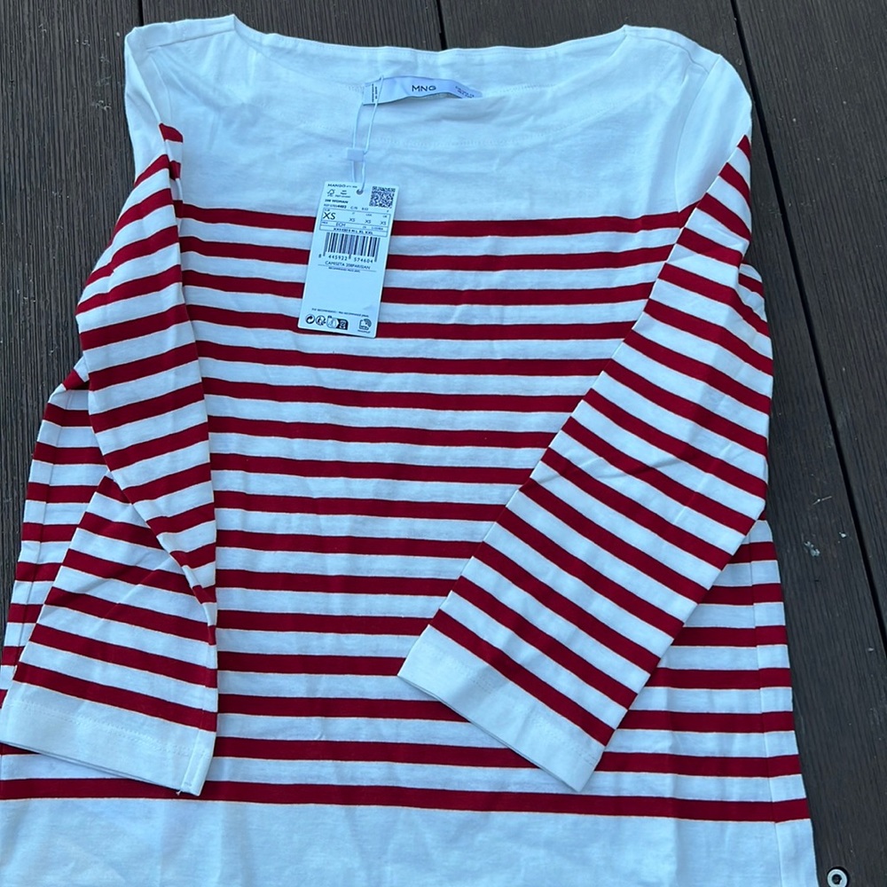 Mango red and white striped shirt NWT